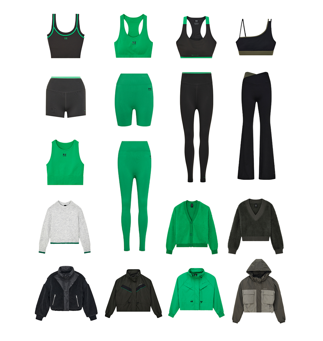 Flatlay of womens activewear P.E Nation