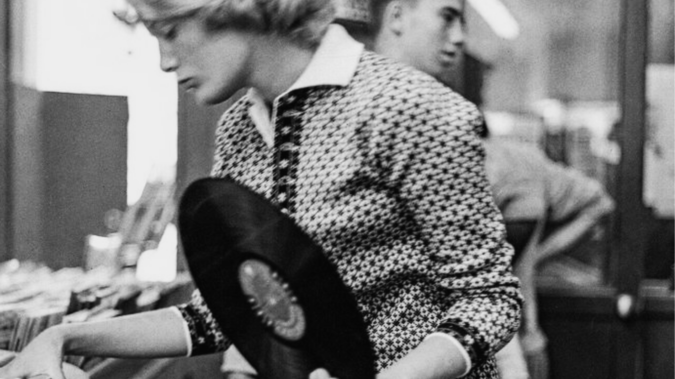 1950s shopper in record store