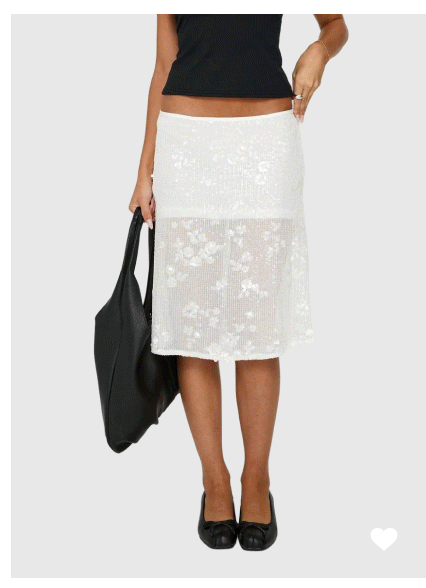 Heart Stealer Sheer Sequin Midi Skirt White