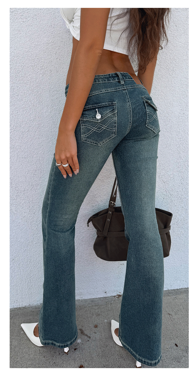 Clynee Ultra Low Rise Bootleg Jeans Dirty Blue