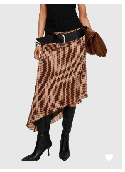 Suella Asymmetrical Midi Skirt Brown Polka Dot