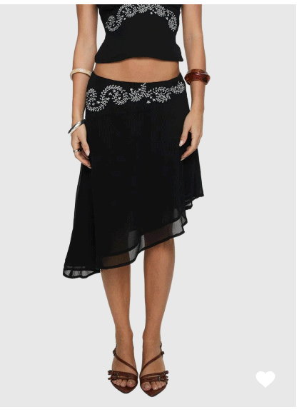 Pappilion Asymmetrical Midi Skirt Black