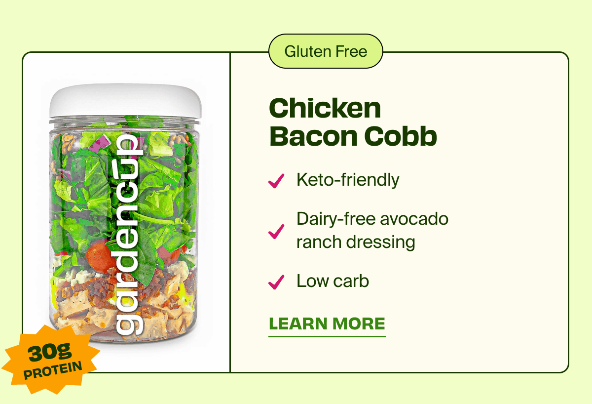Chicken Bacon Cobb | Keto-friendly | Dairy-free avocado ranch dressing | Low carb | LEARN MORE
