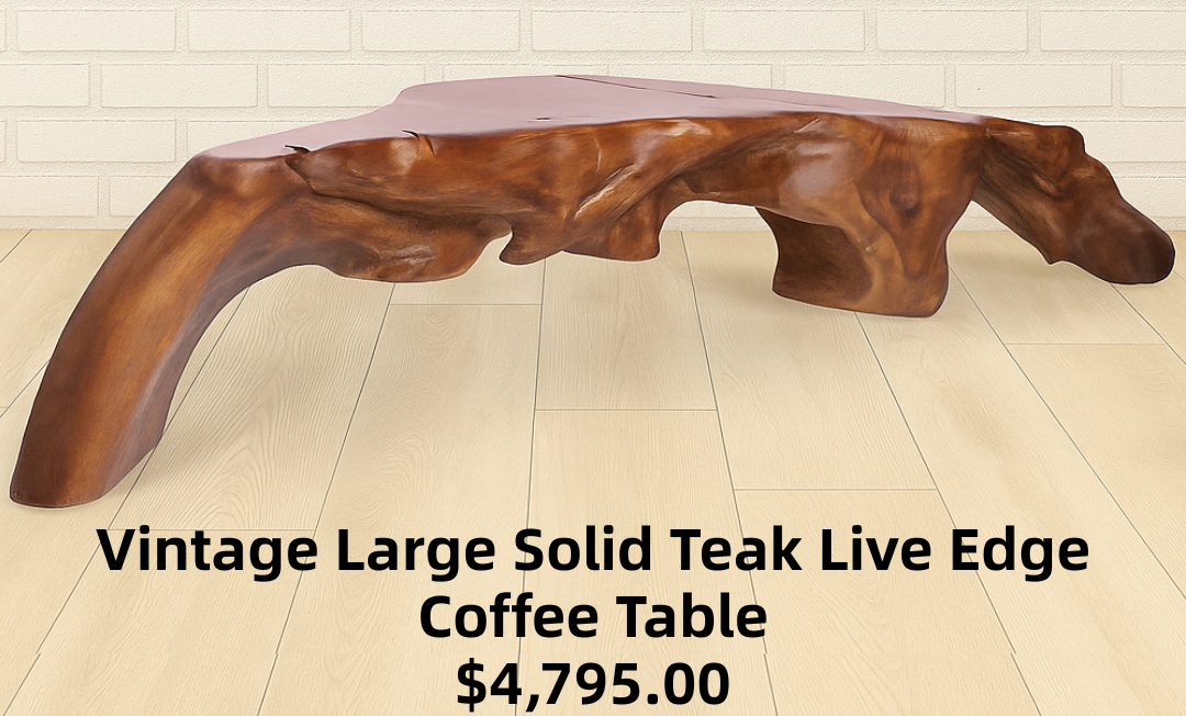 Vintage Large Solid Teak Live Edge Coffee Table