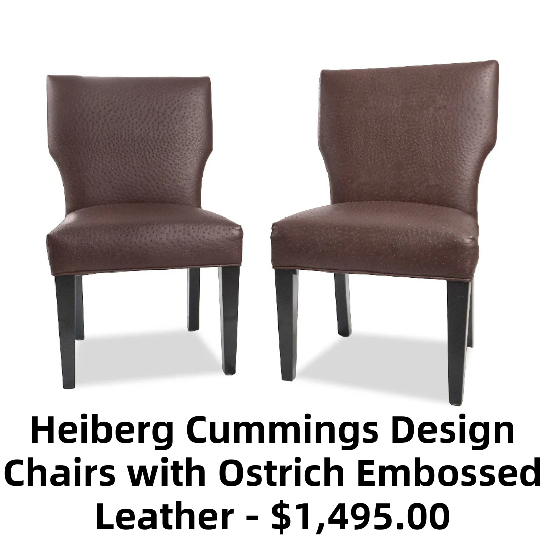 Heiberg Cummings Design Chairs with Ostrich Embossed Leather, Pair of