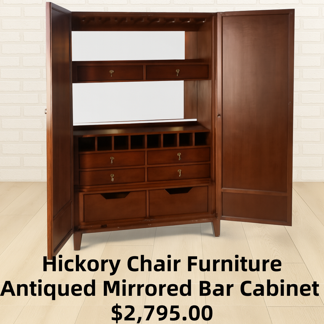 Hickory Chair Furniture Antiqued Mirrored Bar Cabinet Credenza Breakfront Sideboard