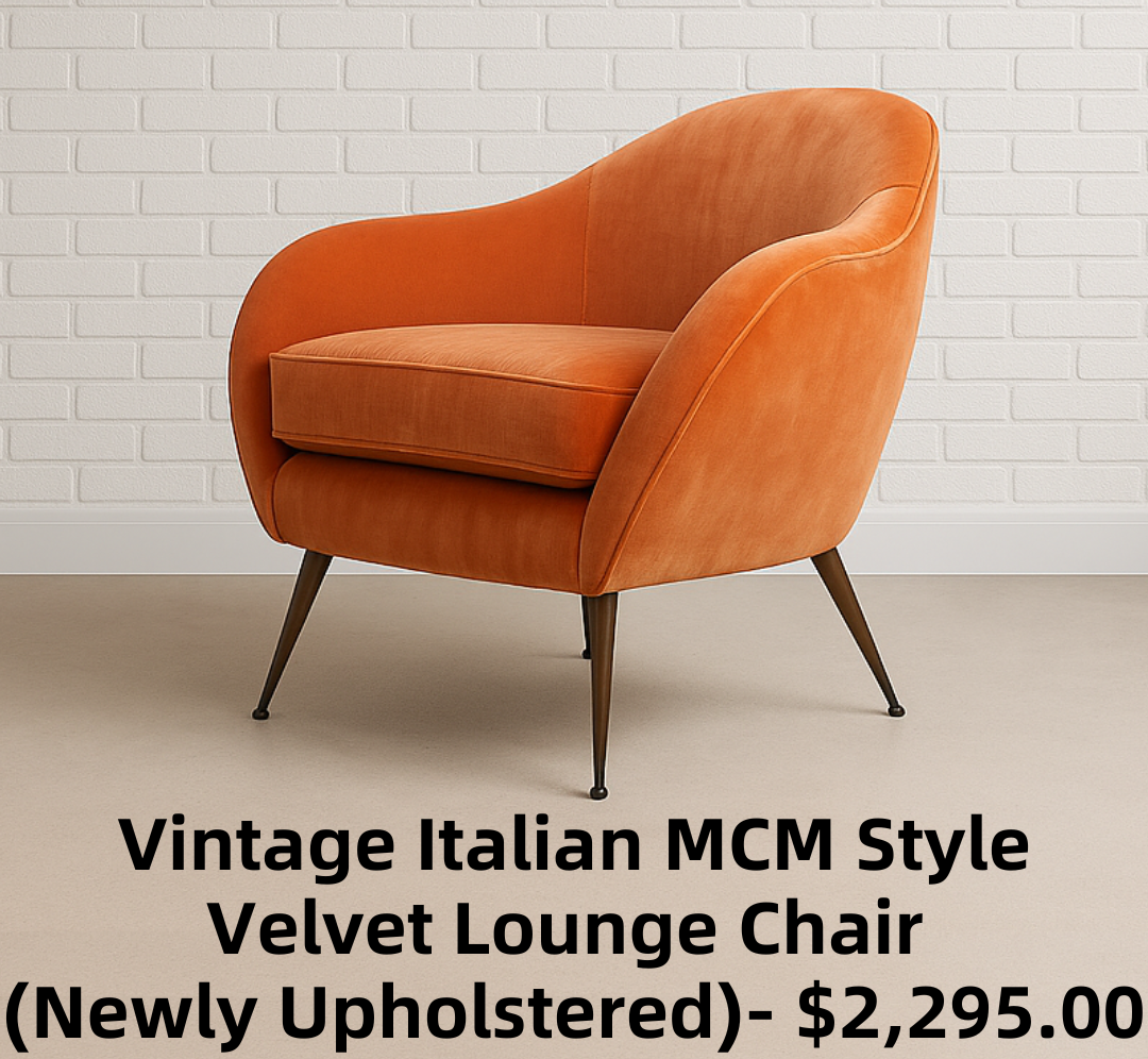 Vintage Italian MCM Style Velvet Lounge Chair (Newly Upholstered)