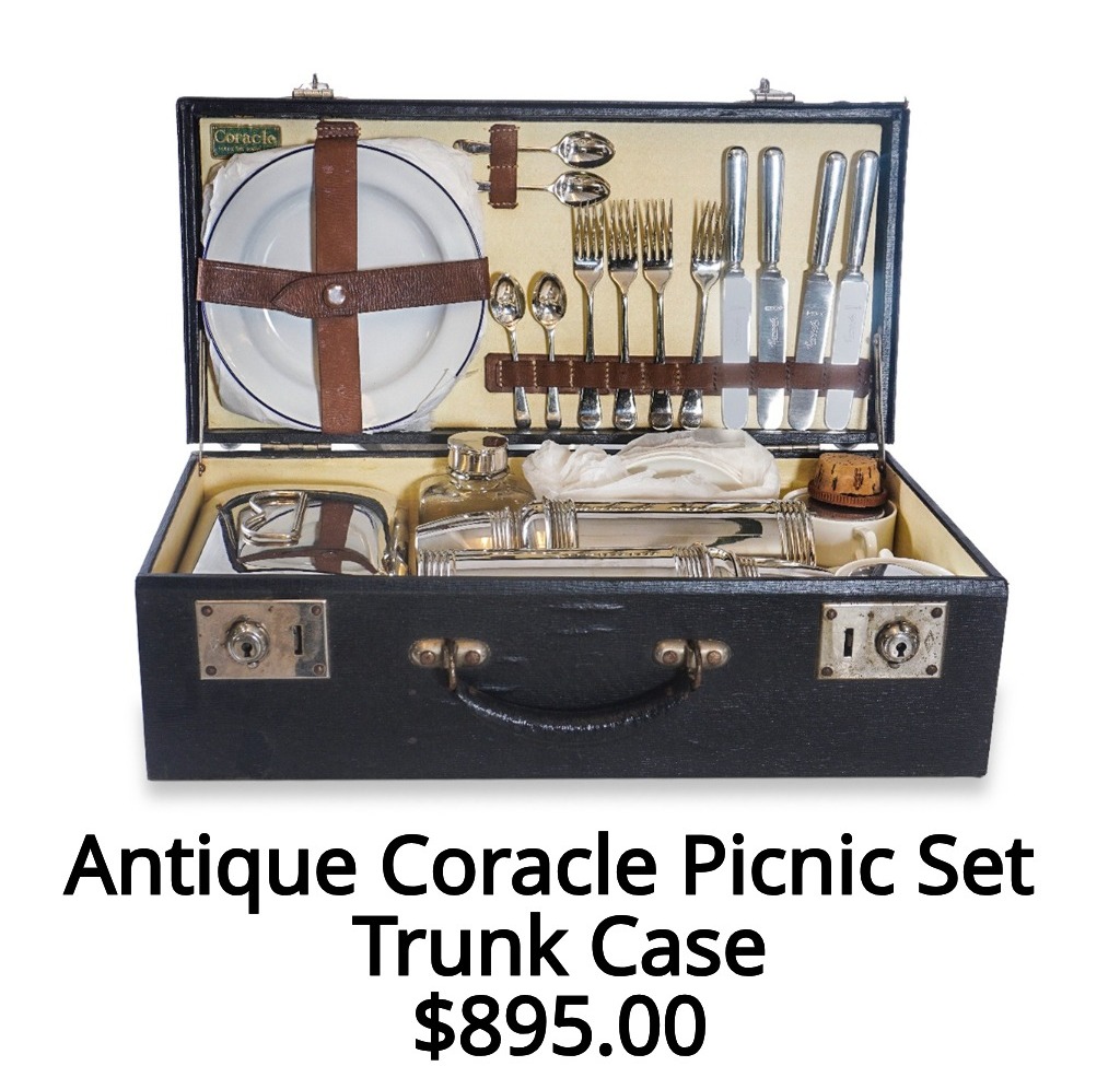 Antique Coracle Picnic Set Trunk Case
