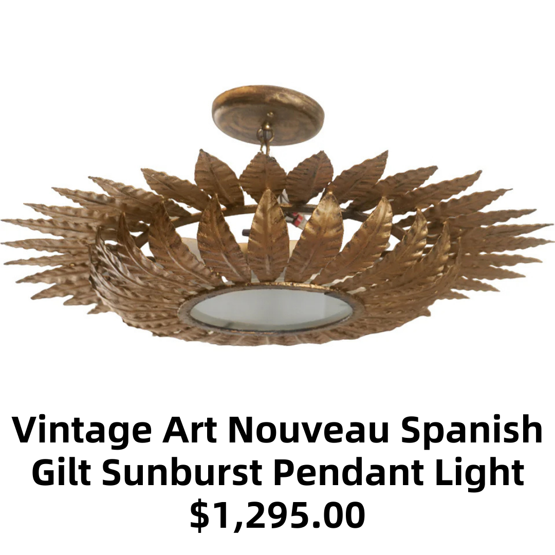 Vintage Art Nouveau Spanish Gilt Sunburst Pendant Light