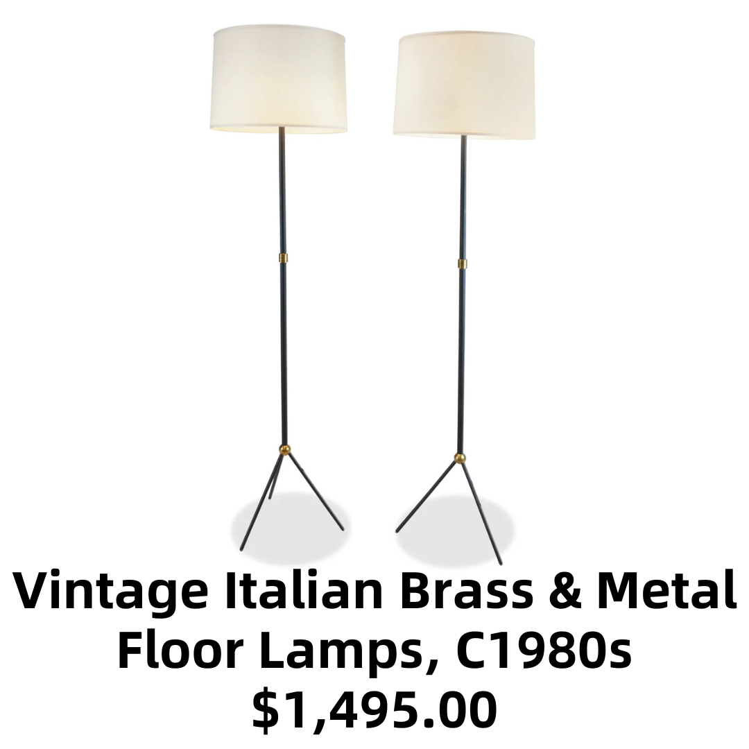Vintage Italian Brass & Metal Floor Lamps with Tripod Legs C1980s