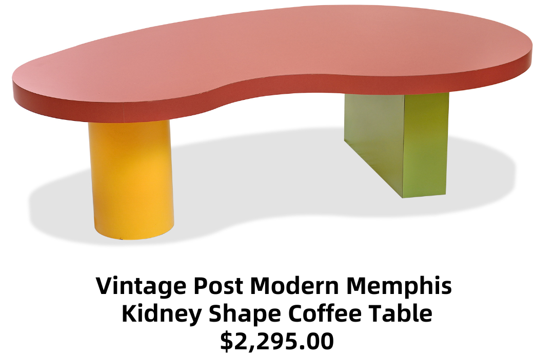 Vintage Post Modern Memphis Kidney Shape Coffee Table