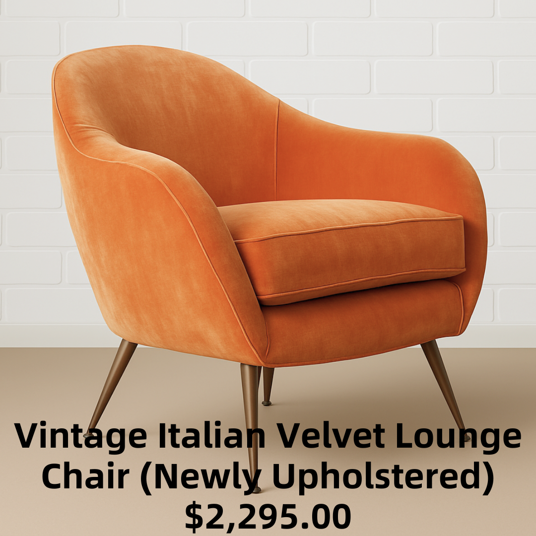 Vintage Italian MCM Style Velvet Lounge Chair (Newly Upholstered)