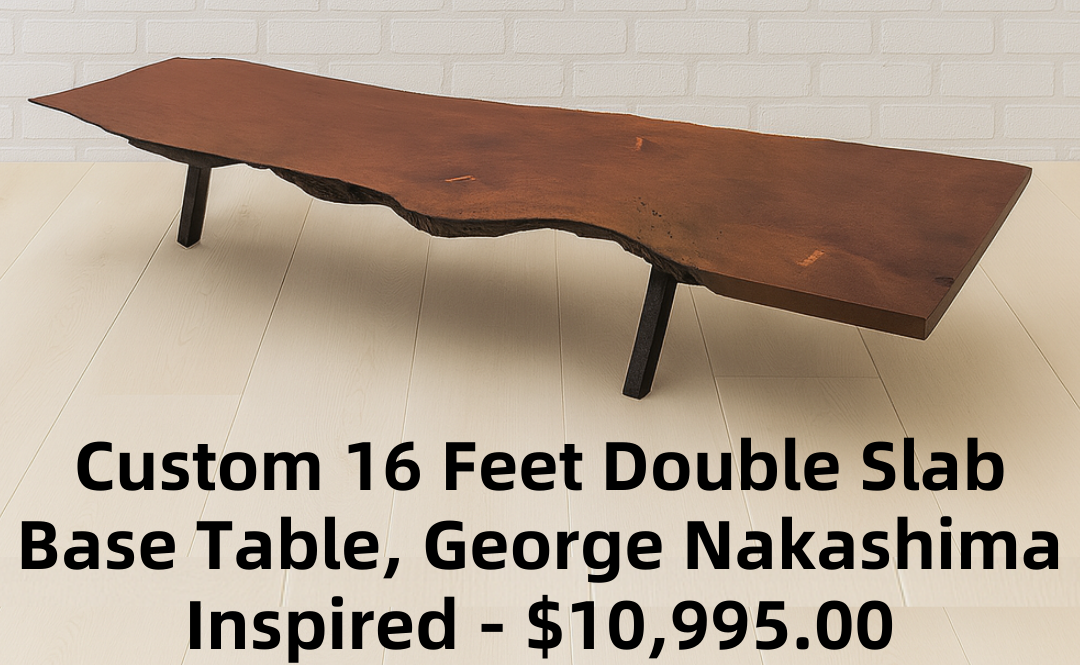 Custom 16 Feet Double Slab Claro Walnut with Cantilever Base Table - George Nakashima Inspired
