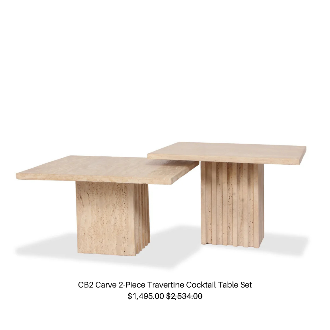 CB2 Carve 2-Piece Travertine Cocktail Table Set