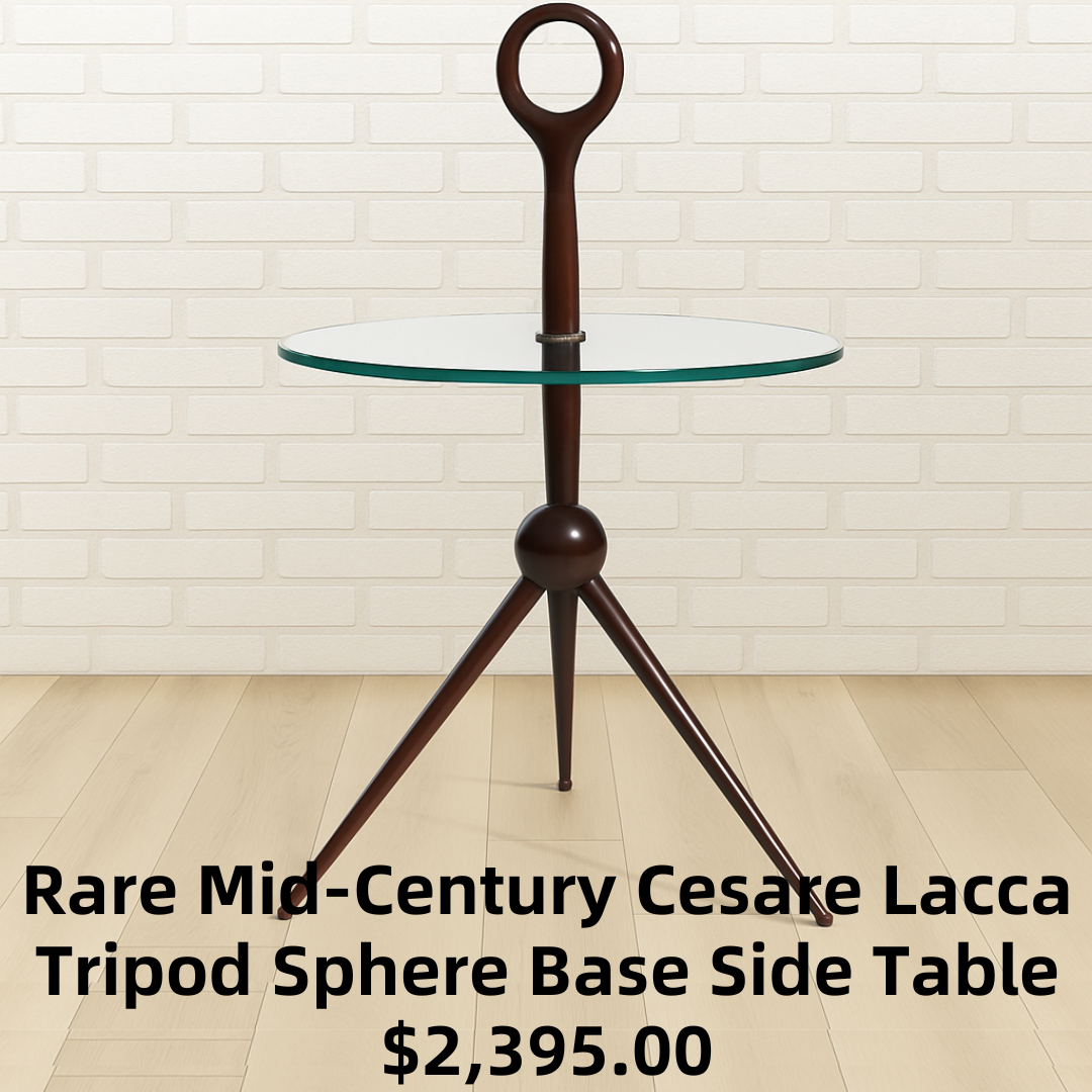 Rare Mid-Century Cesare Lacca Tripod Sphere Base Side Table by A. DeBaggis, Cantu, Italy, C50’s