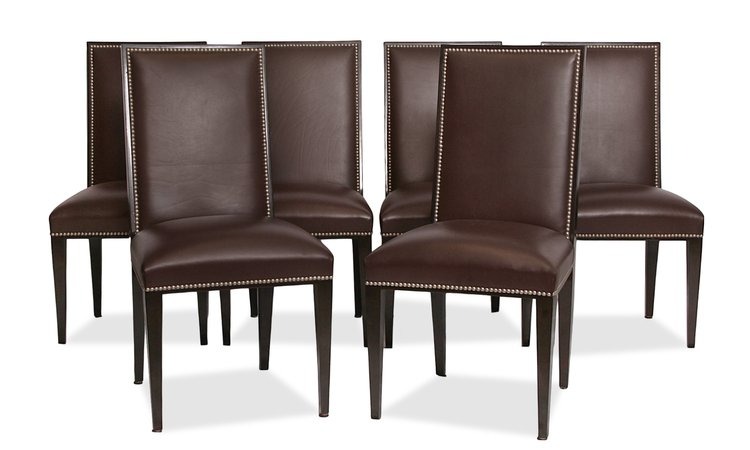 Henredon Leather Chairs with Cowhide Back, Set of 6