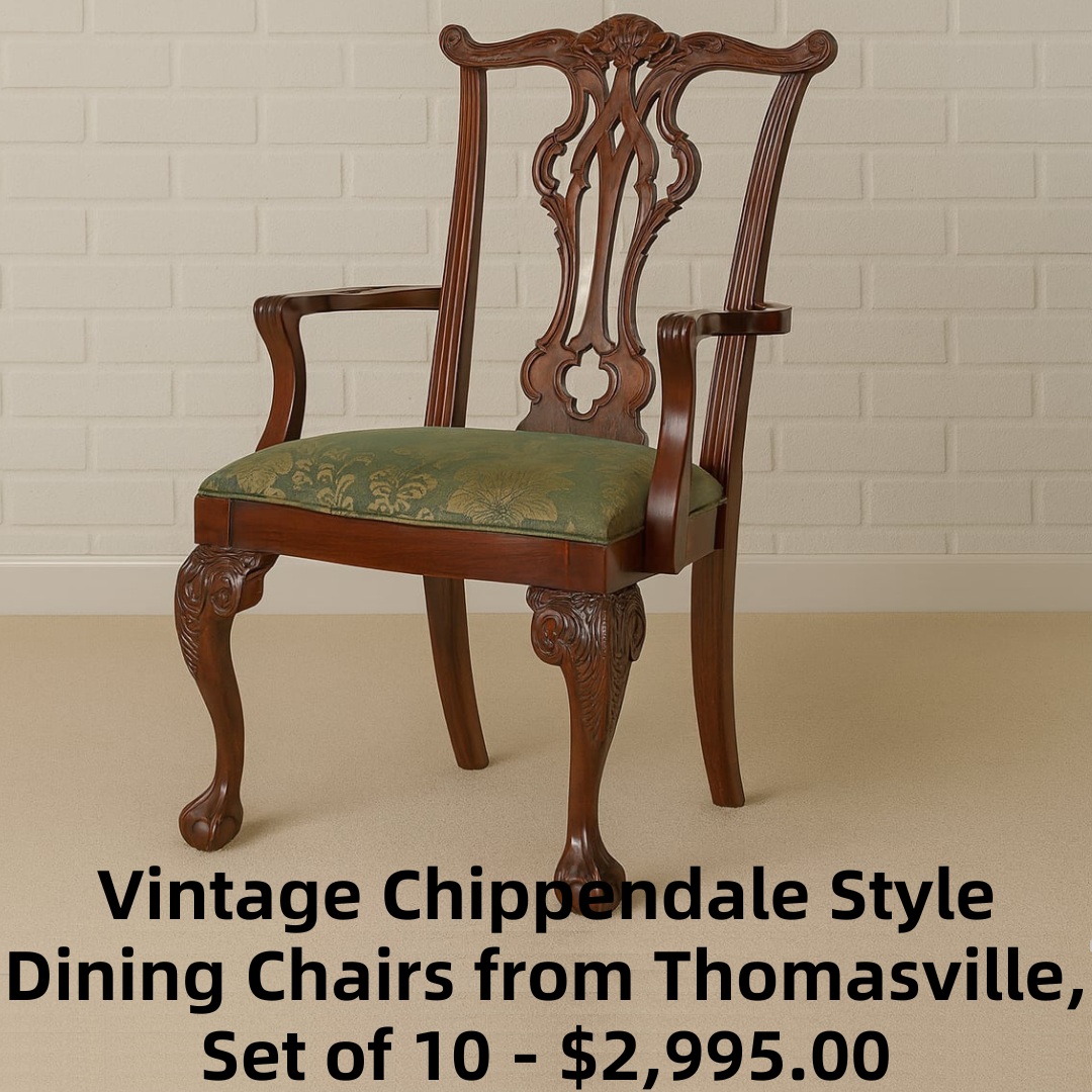 Vintage Chippendale Style Ball & Claw Hand Carved Armchairs and Dining Chairs from Thomasville, Set of 10