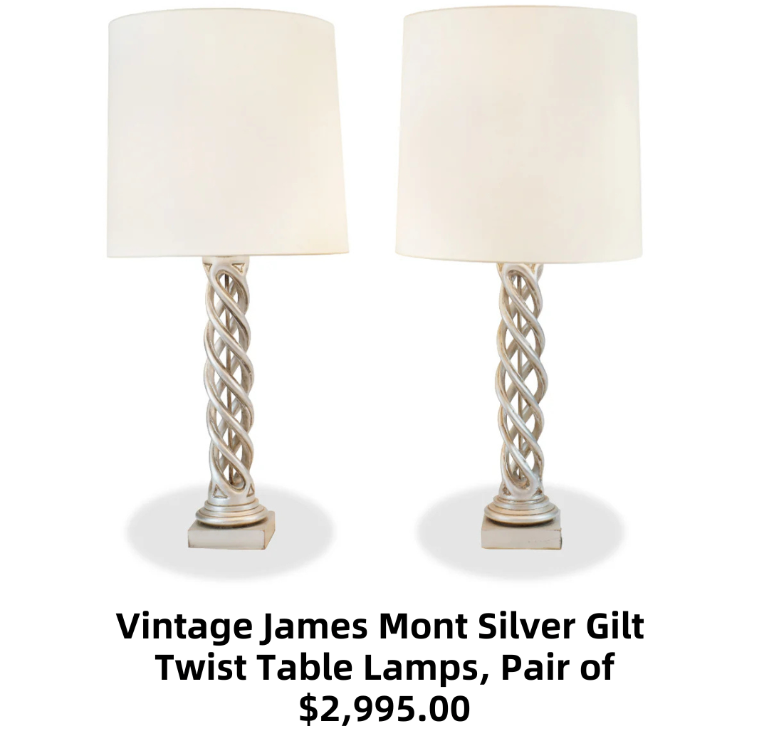 Vintage James Mont Silver Gilt Twist Table Lamps, Pair of