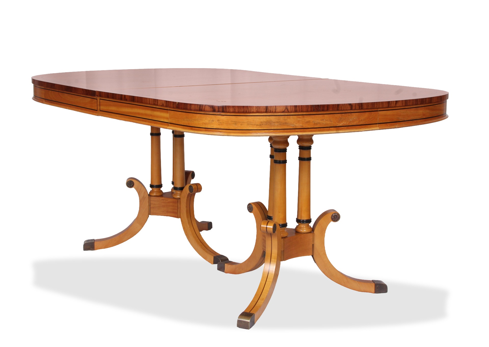 Vintage Biedermeier Style Inlay Dining Table with Two Leaves