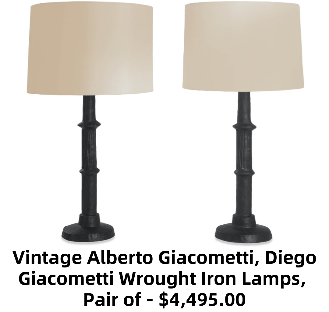 Vintage Alberto Giacometti, Diego Giacometti Bougeoir Style Wrought Iron Lamps, Pair of