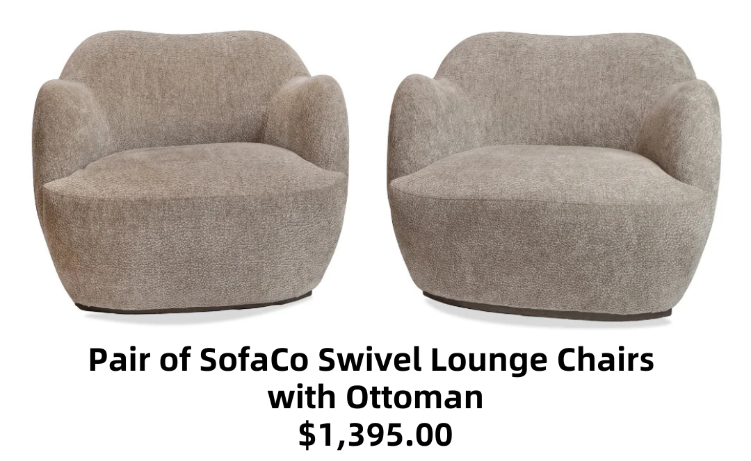 Pair of SofaCo Swivel Lounge Chairs with Ottoman