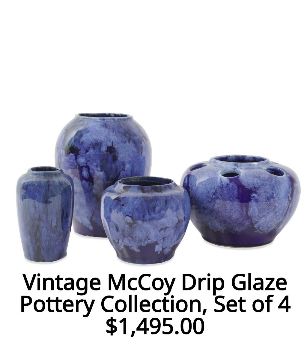 Vintage McCoy Drip Glaze Cobalt Blue Onyx Art Pottery Collection, Set of 4