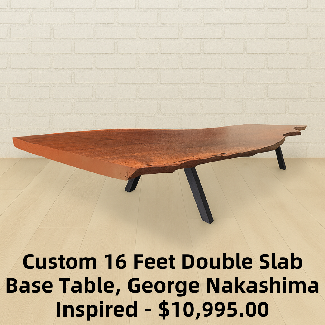 Custom 16 Feet Double Slab Claro Walnut with Cantilever Base Table - George Nakashima Inspired