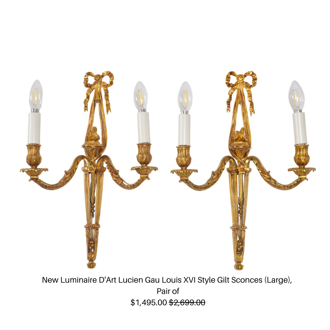 New Luminaire D'Art Lucien Gau Louis XVI Style Gilt Sconces (Large), Pair of