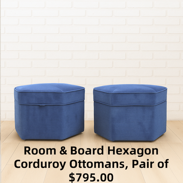 Room & Board Hexagon Corduroy Ottomans, Pair of