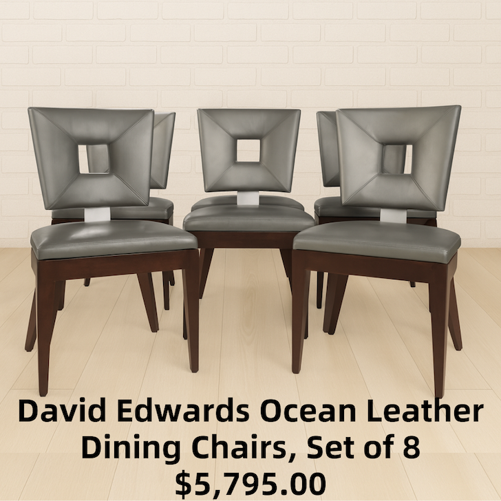 David Edwards Ocean Leather Dining Chairs, Set of 8