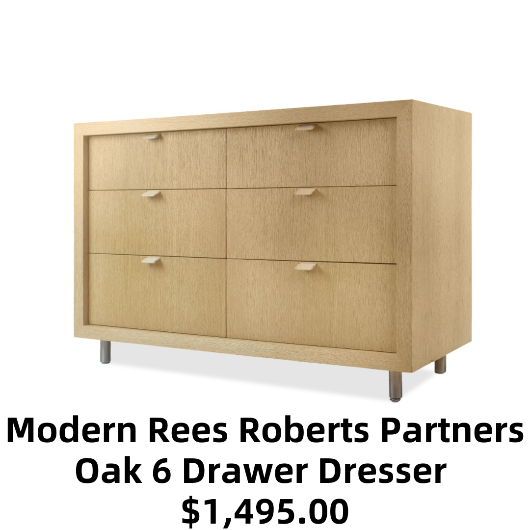 Modern Rees Roberts Partners Oak 6 Drawer Dresser with Leather Pulls