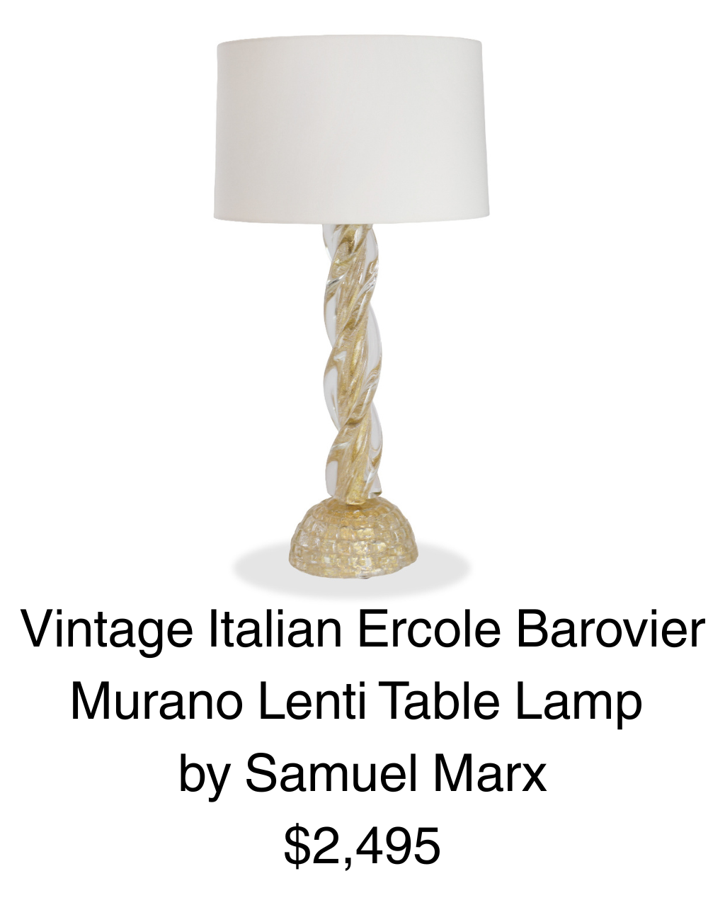 Vintage Italian Ercole Barovier Murano Lenti Table Lamp by Samuel Marx