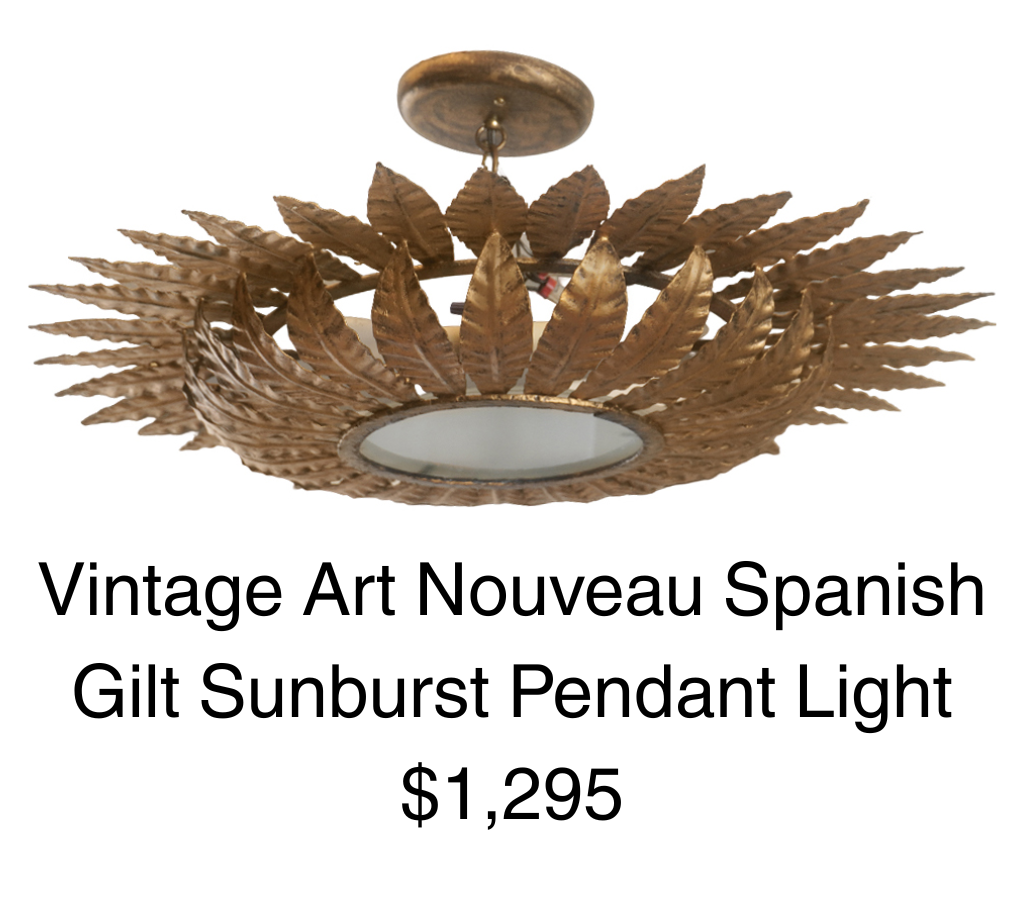 Vintage Art Nouveau Spanish Gilt Sunburst Pendant Light