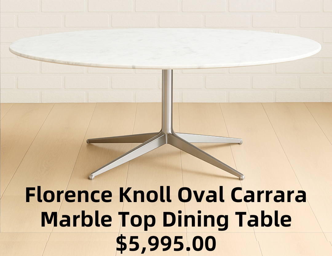 Florence Knoll Oval Carrara Marble Top Dining Table