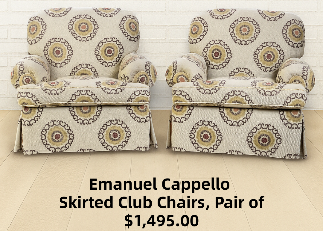 Emanuel Cappello Skirted Club Chairs, Pair of