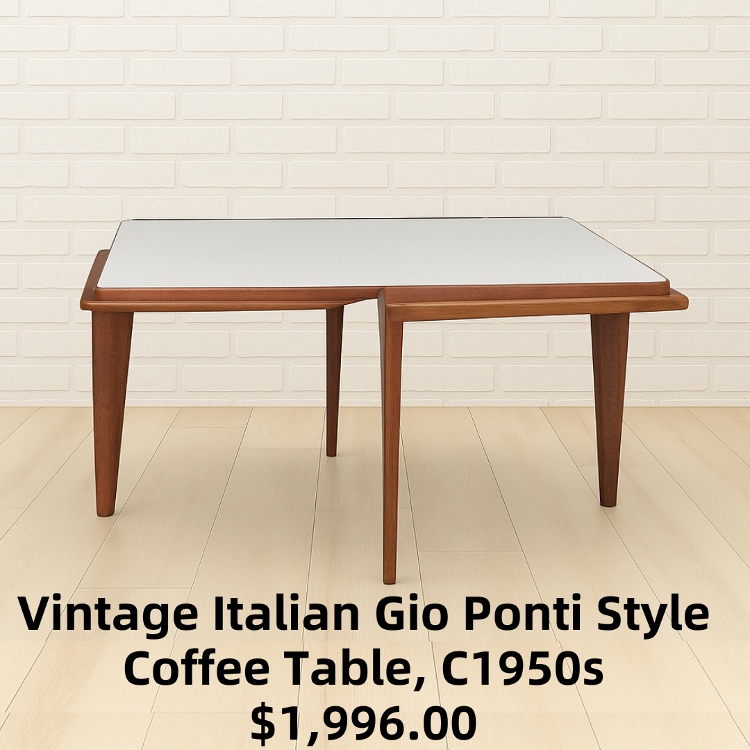 Vintage Italian Gio Ponti Style Coffee Table with Formica Top and Sculptural Walnut Frame C1950s