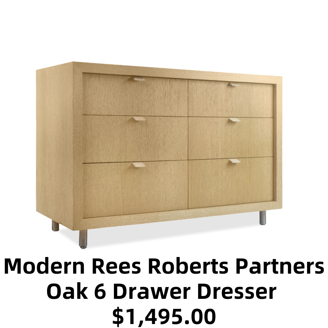 Modern Rees Roberts Partners Oak 6 Drawer Dresser with Leather Pulls