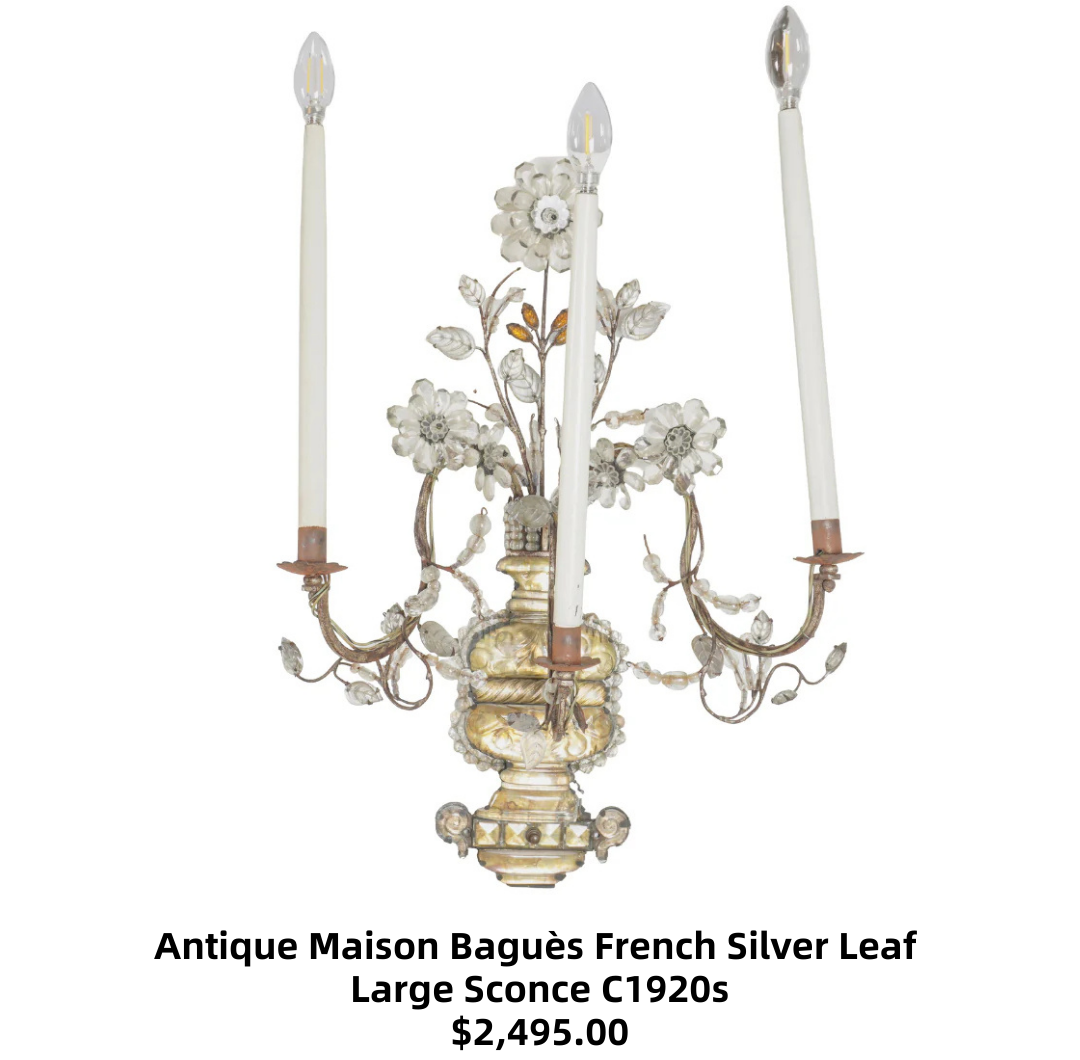 Antique Maison Baguès French Silver Leaf Large Sconce C1920s