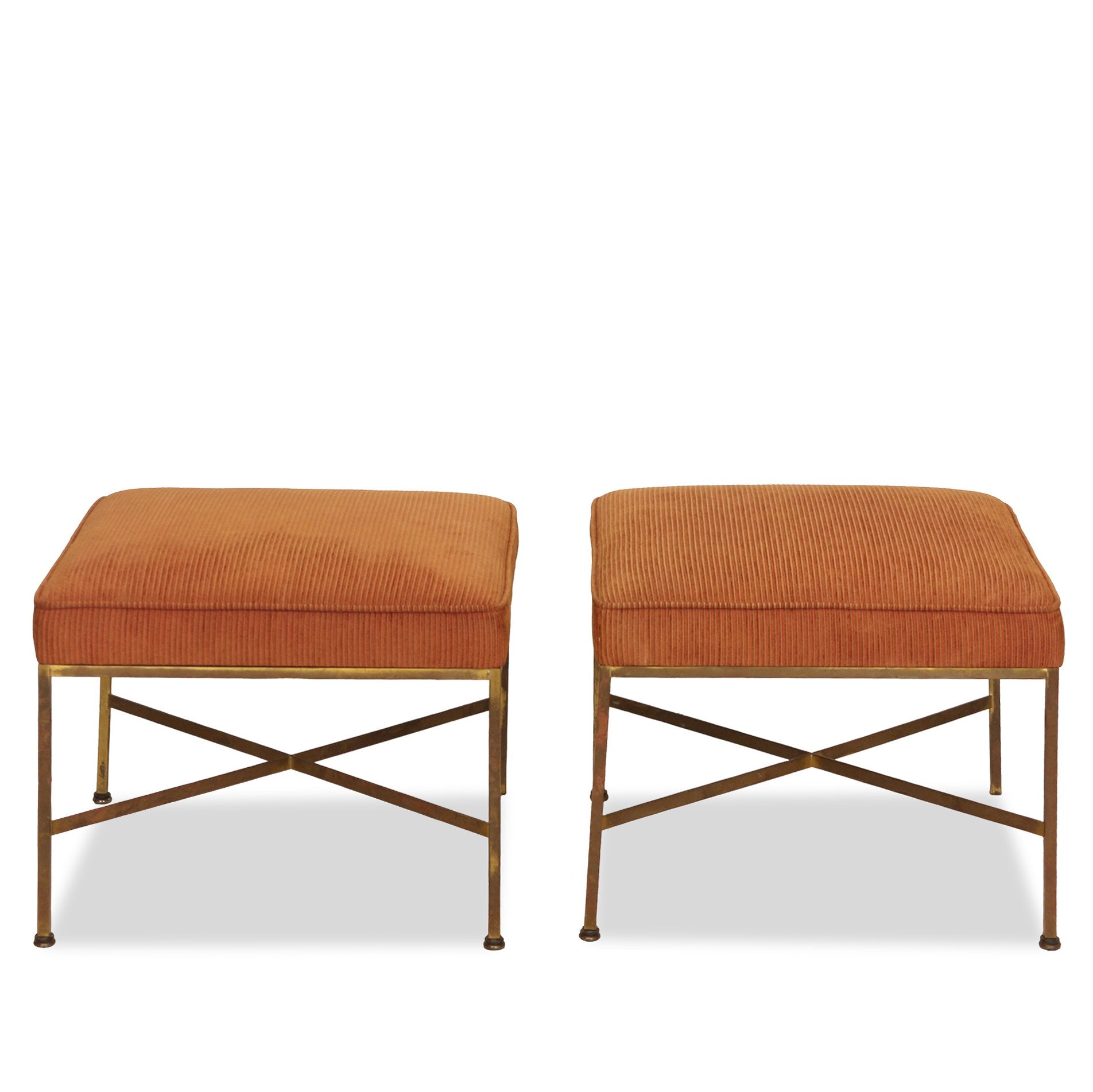 Paul McCobb Brass X-Base Ottomans C 1950s, Pair