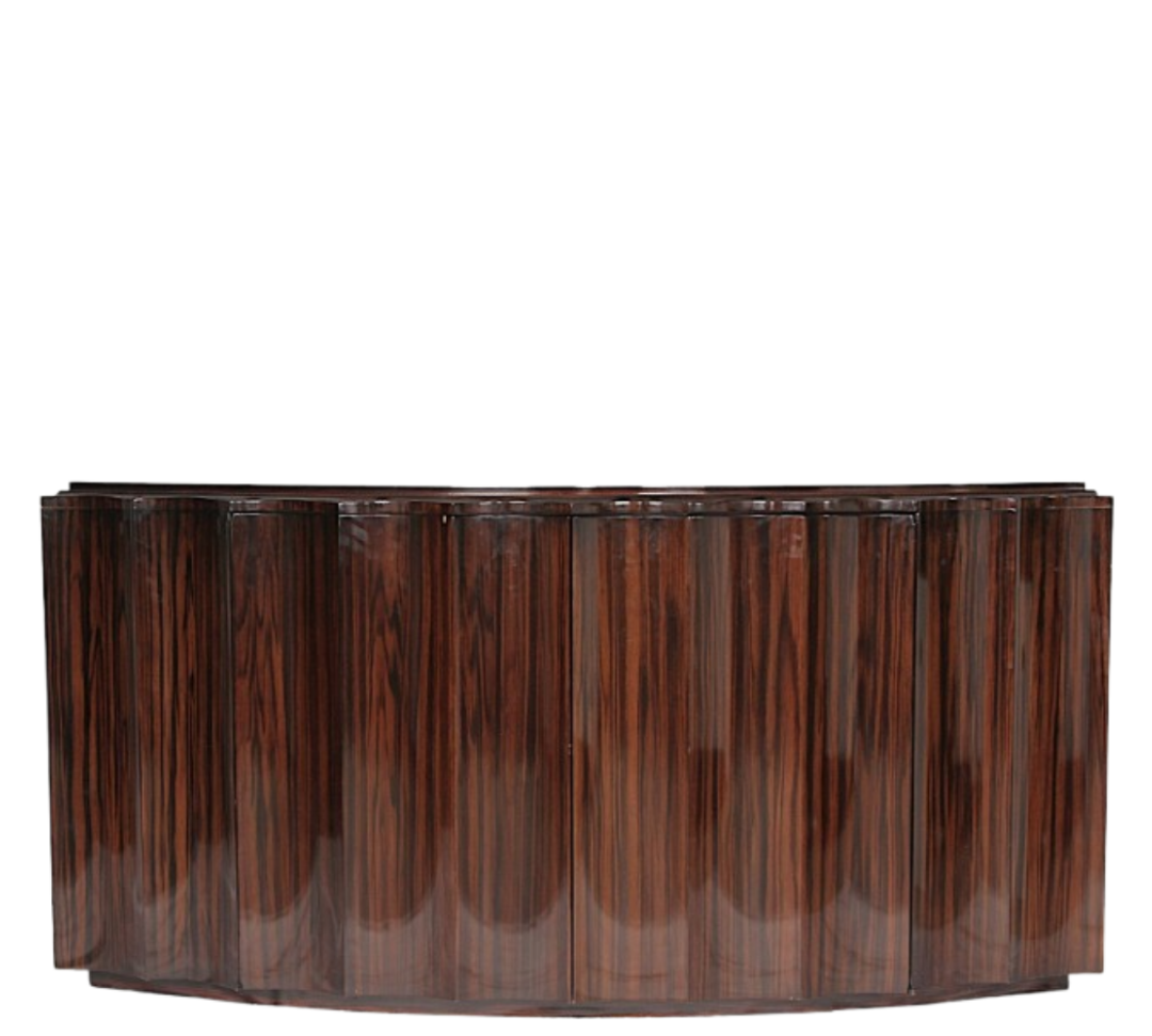 Vintage Luciano Frigerio Style Fluted Macassar Demi Lune Sideboard