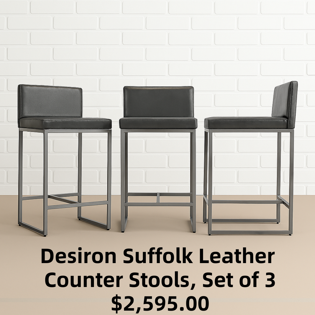 Desiron Suffolk Leather Counter Stools, Set of 3