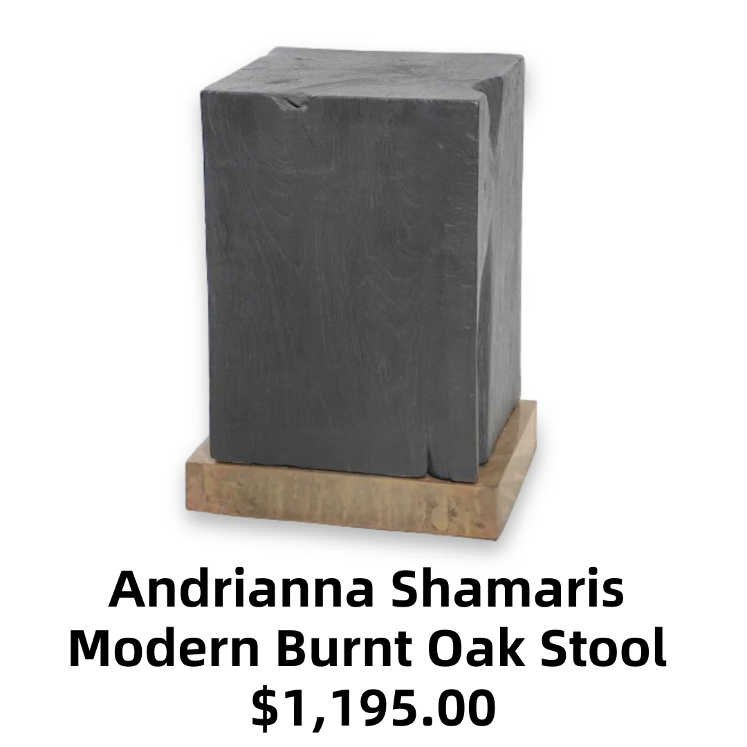 Andrianna Shamaris Modern Burnt Oak Stool on Brass Base