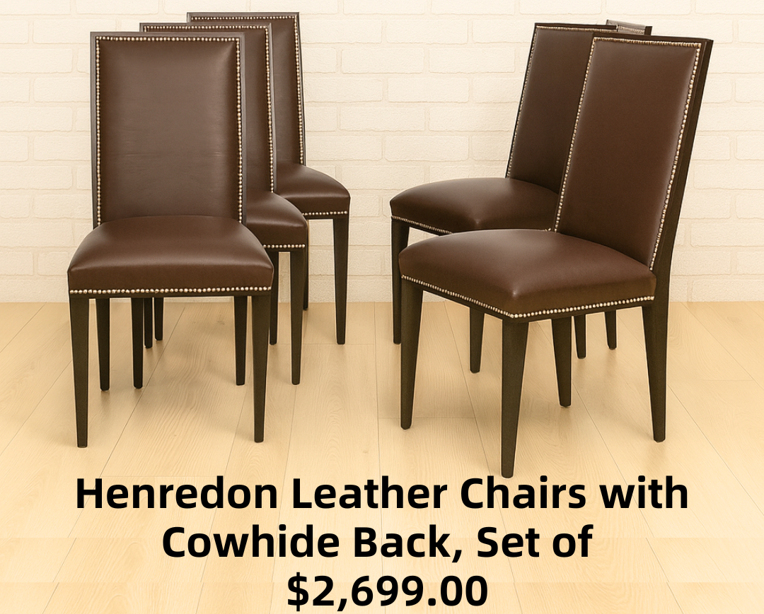 Henredon Leather Chairs with Cowhide Back, Set of 6