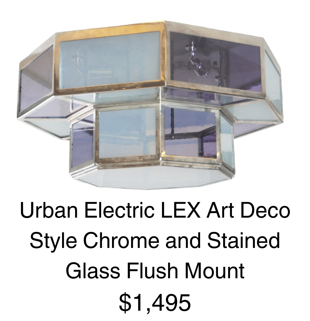 Urban Electric LEX Art Deco Style Chrome and Stained Glass Flush Mount