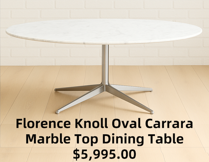 Florence Knoll Oval Carrara Marble Top Dining Table