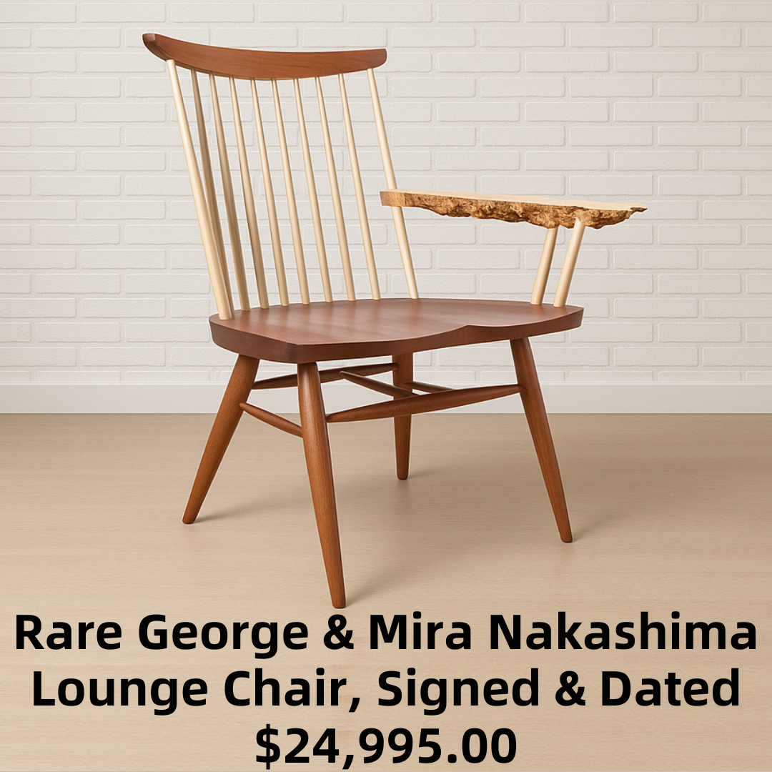 Rare George & Mira Nakashima Burl Slab Arm Lounge Chair, Signed & Dated