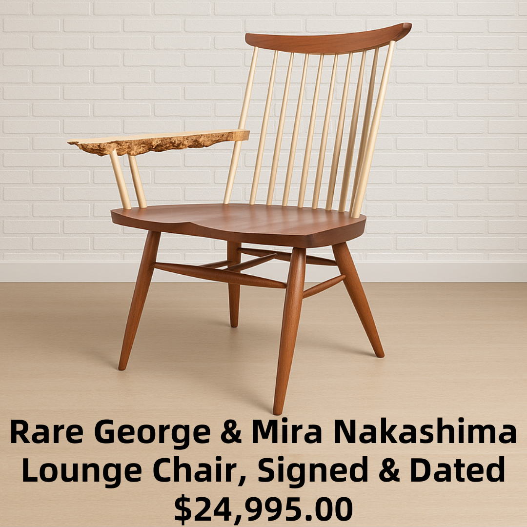 Rare George & Mira Nakashima Burl Slab Arm Lounge Chair, Signed & Dated