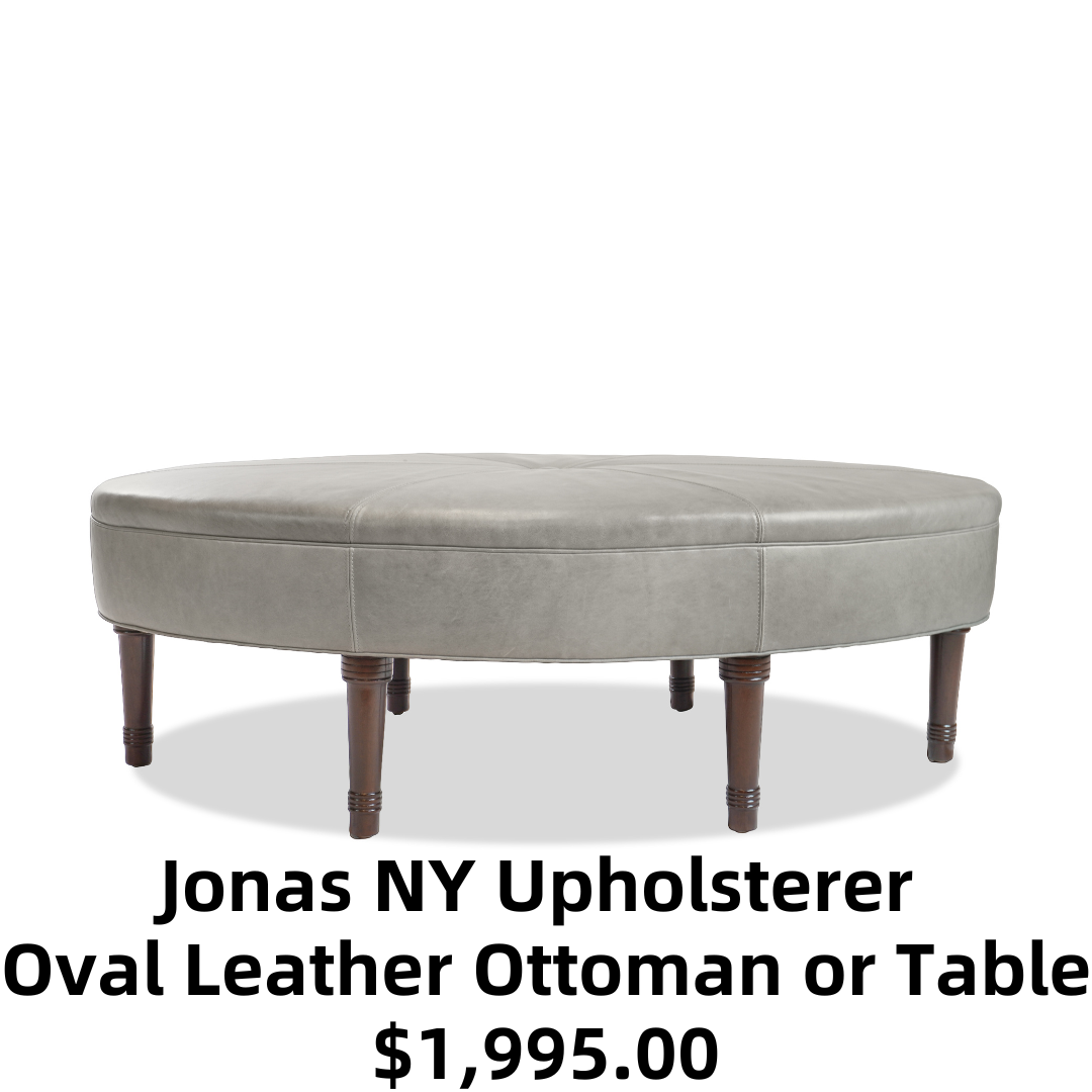 Jonas NY Upholsterer Oval Leather Ottoman or Table