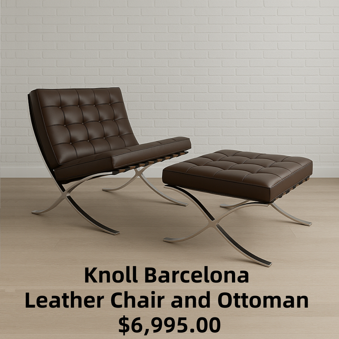 Knoll Barcelona Leather Chair and Ottoman Designed by Ludwig Mies van der Rohe