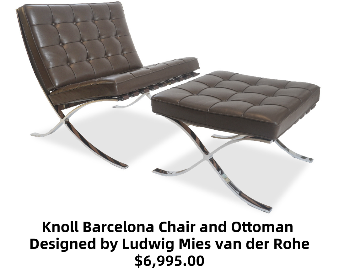 Knoll Barcelona Leather Chair and Ottoman Designed by Ludwig Mies van der Rohe